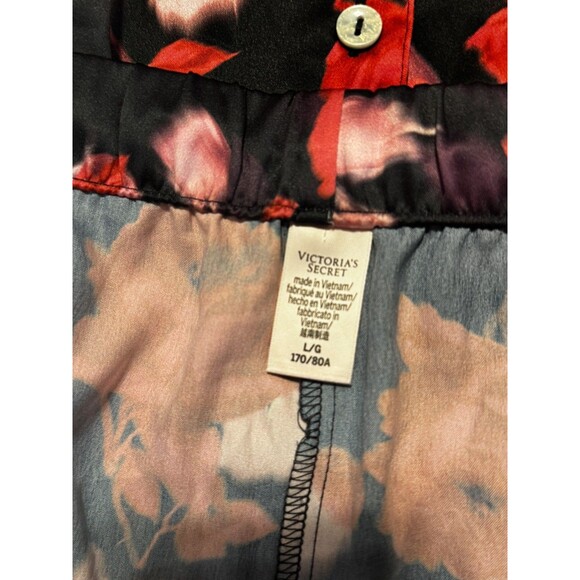 Victoria Secret Satin Pajama Set 2 Piece "Afterhours" Black Red Roses Size L - Picture 3 of 3